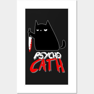 psycho cat with knife - funny halloween cat lover shirt Posters and Art